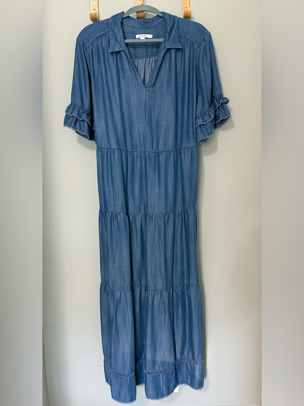 Chico's Tencel Denim Blue Tiered Maxi Dress